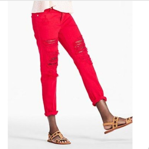 Lucky Brand Women’s Red Slim Sienna Boyfriend Distressed Jeans Size 8/29 - Picture 2 of 11